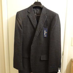 NWT MERINO WOOL SPORT COAT  42L  GREY PLAID
